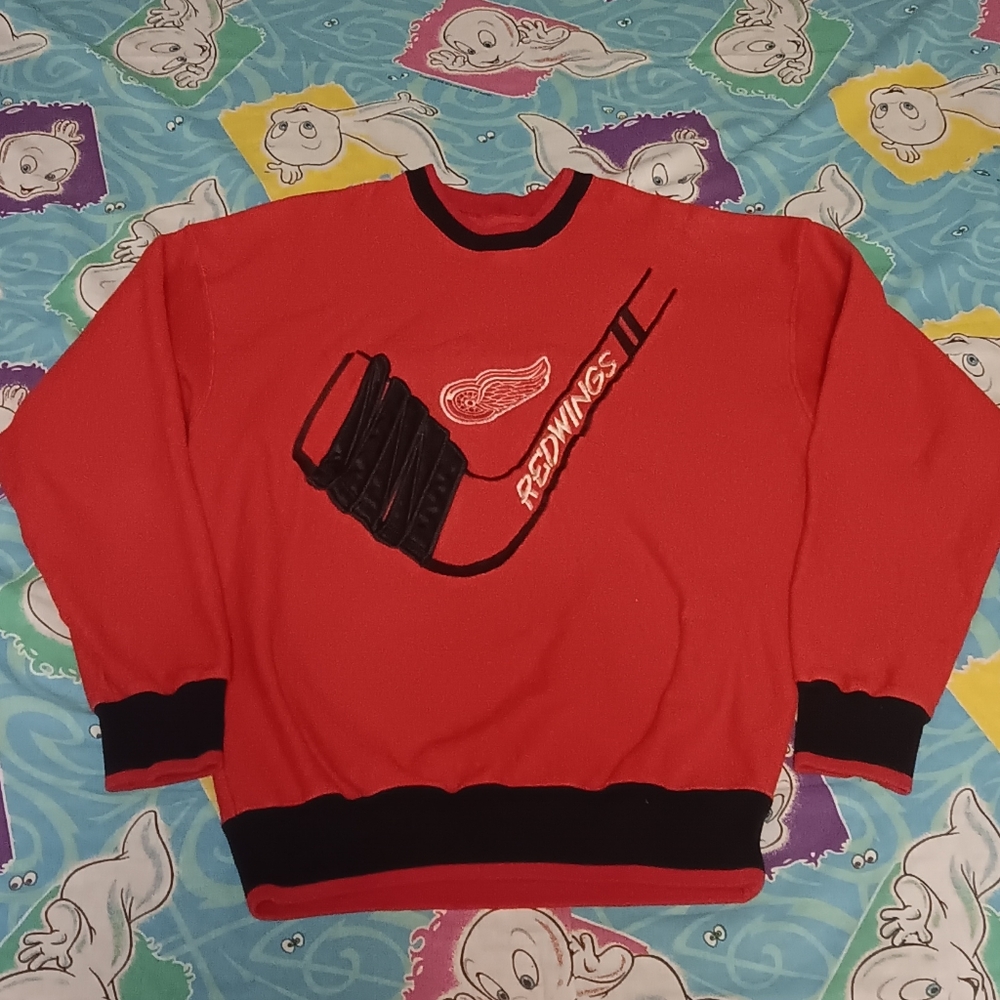 90s Detroit Red Wings Hockey Stick Crewneck Sweatshirt Vintage Hockeytown